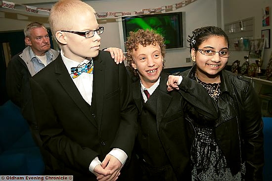 READY to party: William Neild (centre) with Sam Perrin and Rabia Begum
READY to party: William Neild (centre) with Sam Perrin and Rabia Begum