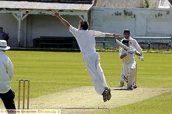 Werneth batsman Kyle Roberts gets a four off Middleton's George Walker. Werneth batsman Kyle Roberts gets a four off Middleton's George Walker.