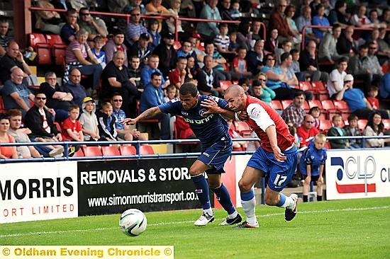 TOUCHLINE DUEL . . . new signing Connor Brown (right) battles with a York defender. TOUCHLINE DUEL . . . new signing Connor Brown (right) battles with a York defender.