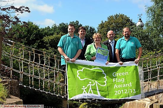 KEEPING the green flags flying: (l-r) Andy Marsland, Euey Madden of Greenspace, Cllr Jean Stretton, Glen Dale and Jerome Tymm.
KEEPING the green flags flying: (l-r) Andy Marsland, Euey Madden of Greenspace, Cllr Jean Stretton, Glen Dale and Jerome Tymm.