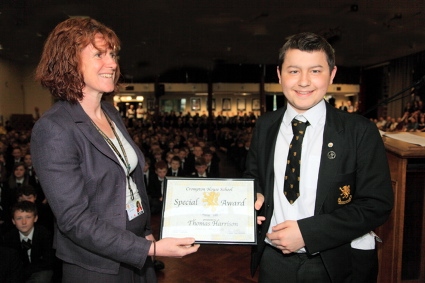 INSPIRATIONAL... Thomas Harrison receives the Year 11 Special Award from with head teacher Sarah Calvert
INSPIRATIONAL... Thomas Harrison receives the Year 11 Special Award from with head teacher Sarah Calvert