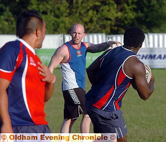OLDHAM caretaker coach Martin Roden gets his point across at training last night. OLDHAM caretaker coach Martin Roden gets his point across at training last night.