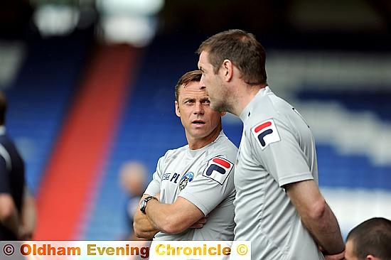 TALKING TACTICS: Athletic boss Paul Dickov and his assistant Gerry Taggart. TALKING TACTICS: Athletic boss Paul Dickov and his assistant Gerry Taggart.