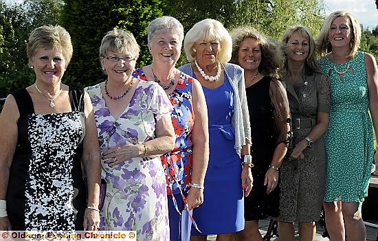 LADY captains final line-up at Brookdale: Val Brogan (left, first-day prize) Joan Warren (runner-up) lady captain Kathryn Storey, winner Susan Whitaker, Vicky Akin (best gross), Wendy Olivier (second-day prize) and Adele Keate (best endeavour). 