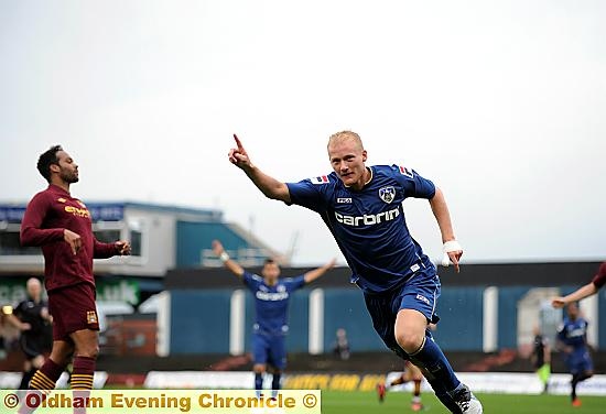 GREAT START . . . Robbie Simpson turns away after putting Athletic in front last night. GREAT START . . . Robbie Simpson turns away after putting Athletic in front last night.