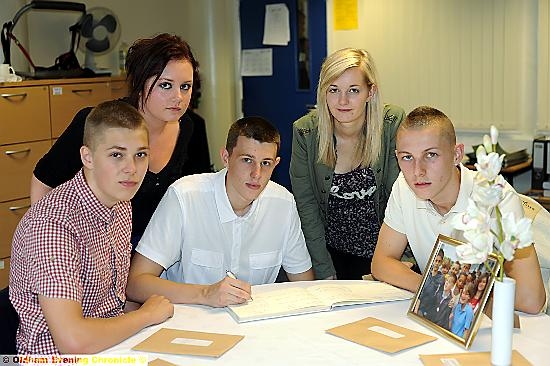 REMEMBERING Kyle . . . (back, from left) Hannah Lowe and Rachel Birchall. Front: Michael Coleman, George Holland and Andrew Badby 
