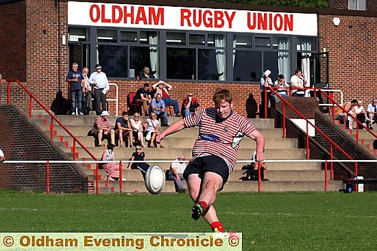 KICKING GAME: Jordan McEwan slots over another conversion. PICTURE: PAUL STERRITT. KICKING GAME: Jordan McEwan slots over another conversion. PICTURE: PAUL STERRITT.