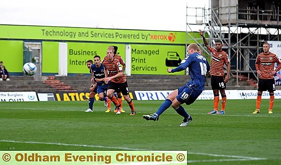 missed opportunity: Robbie Simpson smashes a penalty over the crossbar. 
