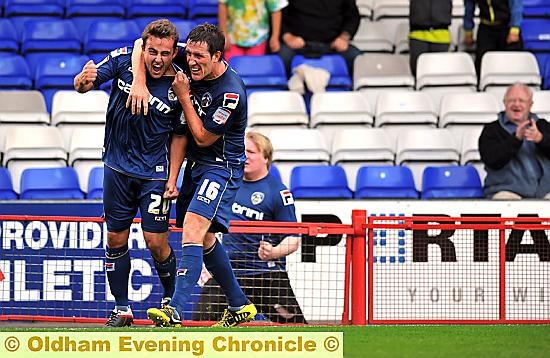 JOSE BAXTER (left), celebrates his debut goal with team-mate Cliff Byrne.
Baxter in frame for Brentford kick-off
JOSE BAXTER (left), celebrates his debut goal with team-mate Cliff Byrne.
Baxter in frame for Brentford kick-off