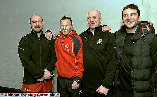 IN THIS TOGETHER . . . Saddleworth Rangers coaching staff Michael Coates (left), Paul Ashton, Emerson Jackman and Craig Farrimond. IN THIS TOGETHER . . . Saddleworth Rangers coaching staff Michael Coates (left), Paul Ashton, Emerson Jackman and Craig Farrimond.