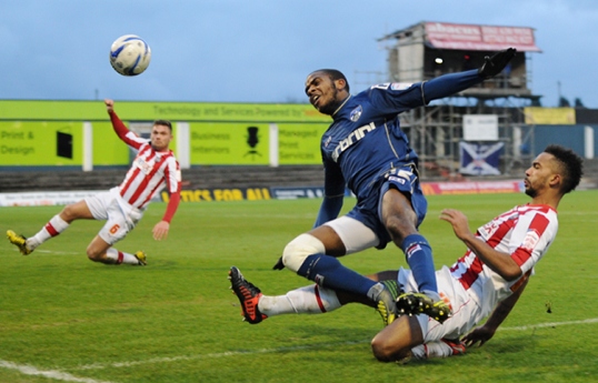 COMMITTED TO THE CAUSE: Youssouf Mchangama gets stuck into a frustrating day for Athletic. 

