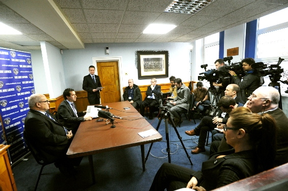 ALL eyes on Latics . . . the packed press conference announcing Montano had been sacked 
