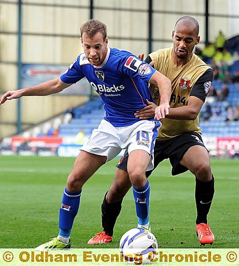 MARKED MAN . . . James Dayton is sure to come in for close attention from the Shrewsbury defenders if given the nod to play at Boundary Park tomorrow. 
