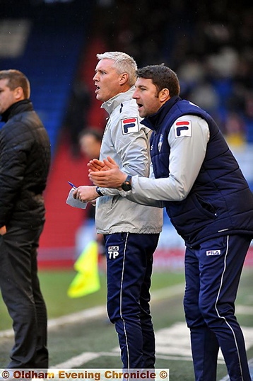 GO FOR IT, BOYS: Tony Philliskirk (left) and assistant Paul Gerrard urge on Athletric from the touchline. GO FOR IT, BOYS: Tony Philliskirk (left) and assistant Paul Gerrard urge on Athletric from the touchline.