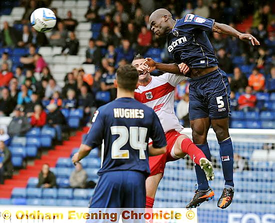 THE ENFORCER . . . Jean-Yves Mvoto displays the aerial power Athletic are likely to need tomorrow evening.
THE ENFORCER . . . Jean-Yves Mvoto displays the aerial power Athletic are likely to need tomorrow evening.