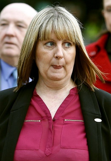 THINKING of my girl . . . Nicola’s mum, Susan Hughes arrives at court 