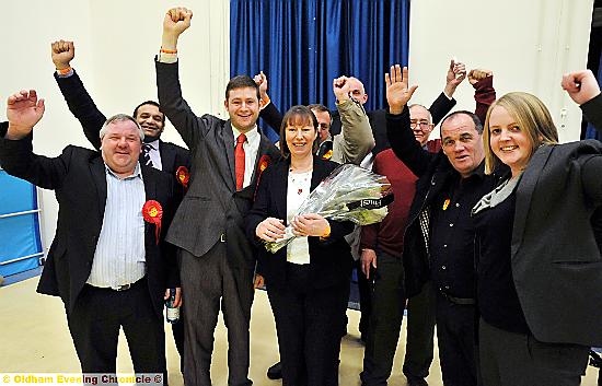 WINNING candidate Councillor Marie Bashforth with her supporters. 
