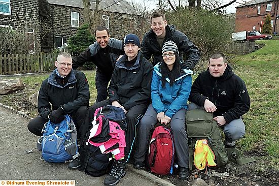 READY to go . . . the officers at Uppermill Civic Hall today as they began their trek. From left, Sgt Stuart Charlesworth, PC Will Fairchild, PC Chris Hayden, PC Karl Darlington, PCSO Annabell Biddle and PC Danny Parsley
READY to go . . . the officers at Uppermill Civic Hall today as they began their trek. From left, Sgt Stuart Charlesworth, PC Will Fairchild, PC Chris Hayden, PC Karl Darlington, PCSO Annabell Biddle and PC Danny Parsley