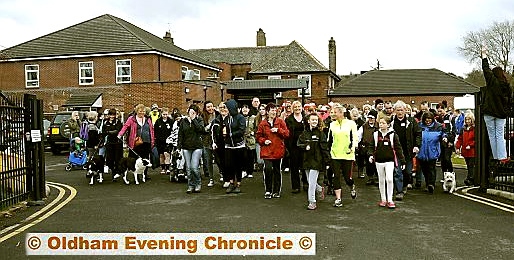 ON your marks, get set, go . . . the walk gets underway at Dr Kershaw’s Hospice in Royton 
