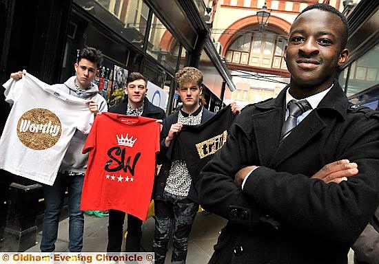 Eric Bishykia (front) on his T-shirt stall with Bradley Duffy, Elliot Hawkins and Jack Phillips. 