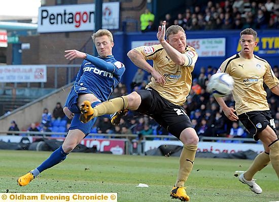 Lee Barnard struck — but was out of luck against Colchester. Picture: Vincent Brown 