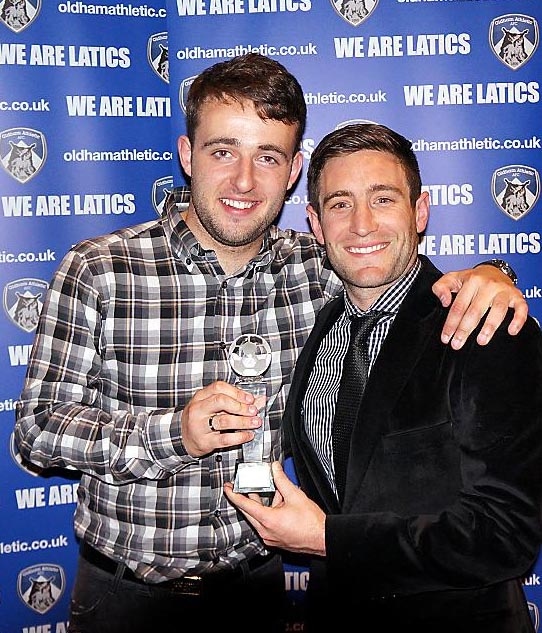 Athletic’s player of the year, Jose Baxter, with manager Lee Johnson 