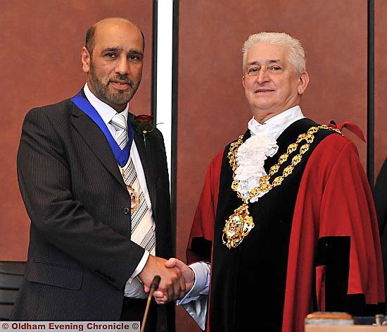 The new mayor and deputy mayor, Councillors Hudson (right) and Hussain. The new mayor and deputy mayor, Councillors Hudson (right) and Hussain.