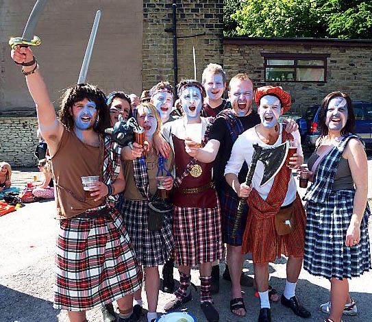 BRAVEHEARTS: fancy-dress walkers get into the party spirit 
