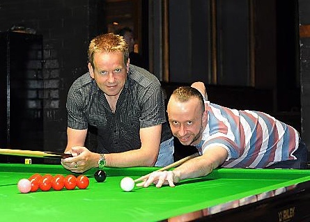 ON CUE . . . Joe Swail (left) and Michael Wild get another session under way at Tara Leisure in Shaw. 