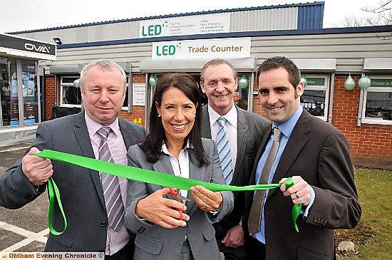 A GREEN RIBBON, NATURALLY: (l-r) Tony Eastewood, Debbie Abrahams MP, Micheal Fay and Keiron Higginson.  
