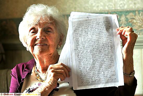Marian with her father’s account of the Lusitania sinking.