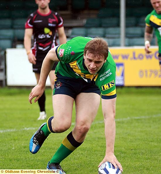 TOUCHDOWN . . . Jon Ford scores one of his four tries against Scorpions. 