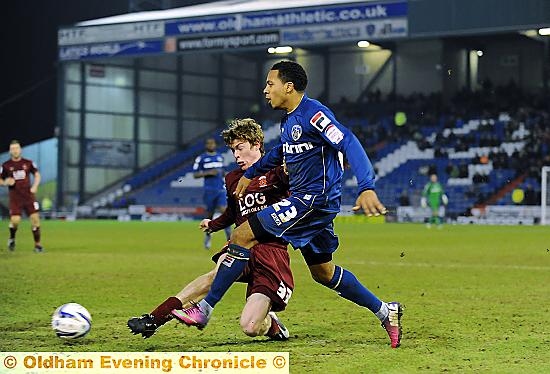 ACTION MAN . . . Korey Smith made a big impression while on loan at Boundary Park last season. 