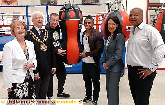 BOXING clever: (from left) Mayoress Kathleen Hudson and Mayor Councillor John Hudson; Olympic boxer Tom Stalker, England rugby union player Kyle Eastmond, Debbie Abrahams MP and Eric Noi at the opening
BOXING clever: (from left) Mayoress Kathleen Hudson and Mayor Councillor John Hudson; Olympic boxer Tom Stalker, England rugby union player Kyle Eastmond, Debbie Abrahams MP and Eric Noi at the opening