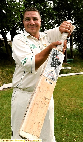 BAT MAN: Phil Taylor shows off his new willow, made by CJI Cricket in Bournemouth. BAT MAN: Phil Taylor shows off his new willow, made by CJI Cricket in Bournemouth.
