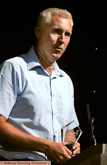 PROUD . . . Tony Philliskirk delivers his acceptance speech at the Queen Elizabeth Hall. PROUD . . . Tony Philliskirk delivers his acceptance speech at the Queen Elizabeth Hall.