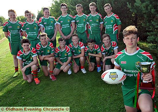 WHAT A RESULT . . . County Cup winners Waterhead under-14s, fronted by team captain Liam Aspin. 