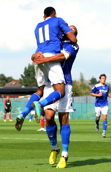 HIGH JUMP: Cristian Montano celebrates his first goal. HIGH JUMP: Cristian Montano celebrates his first goal.