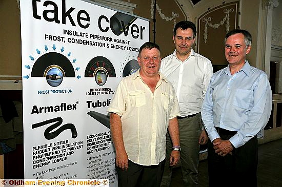 VIP guests: Patrick Mathieu (centre) is welcomed to Chadderton by Tom McCreight (left) and Mike Rust VIP guests: Patrick Mathieu (centre) is welcomed to Chadderton by Tom McCreight (left) and Mike Rust