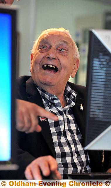 Jimmy Barker (88) taking IT lessons at The Link Centre, Oldham. 
