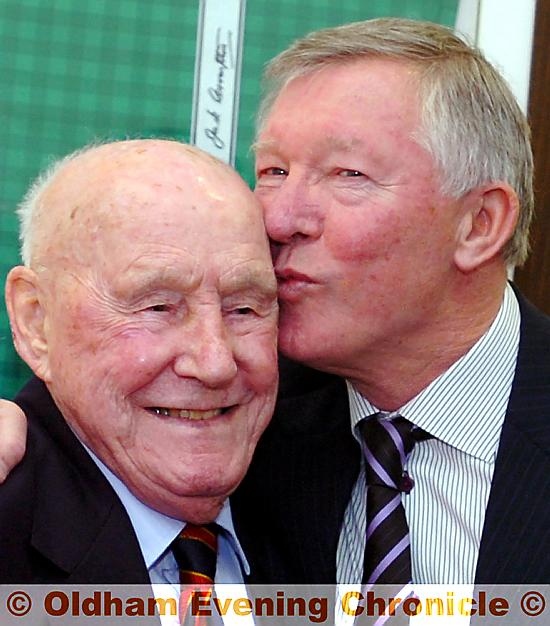 Manchester United manager Alex Ferguson (right) opens the Jack Crompton Suite at Kingfisher School in honour of the former United goalkeeper. 
