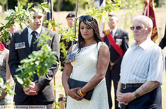 United in reflection . . . Andrea with son Lewis (left) and father-in-law Charlie Pavitt 
