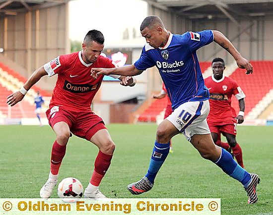 HANDFUL . . . Jonson Clarke-Harris surges forward. HANDFUL . . . Jonson Clarke-Harris surges forward.