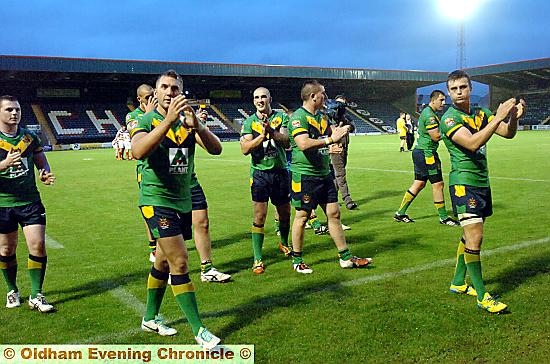 Roughyeds stars applaud the fans after the game — the last of the regular season. 
