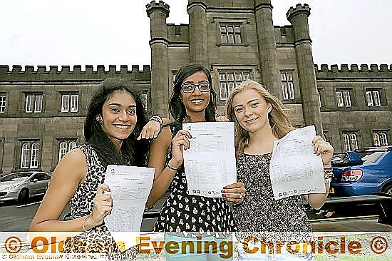 RESULTS thrill at Blue Coat: Tulsi Patel, Priya Vekria and Emily Hayes 
