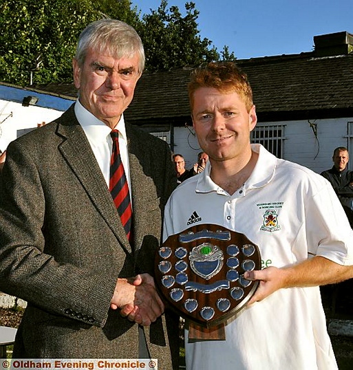 ALL OVER: Danny Anchor’s superb 107 won him the man of the match award, presented by league chairman Eddie Bayliss.
ALL OVER: Danny Anchor’s superb 107 won him the man of the match award, presented by league chairman Eddie Bayliss.