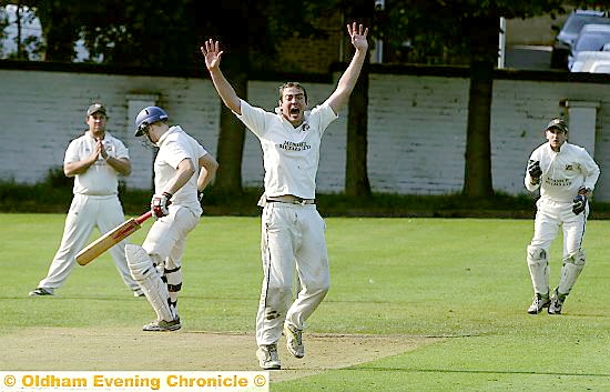 NOT THIS TIME . . . Werneth batsman John Slater survives an appeal from Royton bowler Matthew Hodson. But the pace ace was to get his man, caught behind by Craig Joy. NOT THIS TIME . . . Werneth batsman John Slater survives an appeal from Royton bowler Matthew Hodson. But the pace ace was to get his man, caught behind by Craig Joy.