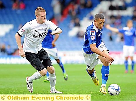 ON THE RUN: Jonson Clarke-Harris (right) takes on Port Vale’s defence.
ON THE RUN: Jonson Clarke-Harris (right) takes on Port Vale’s defence.