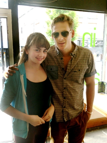 April Whittle (14) with 'Blue' band member Lee Ryan in Nosh sandwich bar, Yorkshire Street in Oldham.
April Whittle (14) with 'Blue' band member Lee Ryan in Nosh sandwich bar, Yorkshire Street in Oldham.