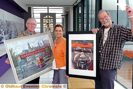 FLASHBACK to the 2011 Oldham Open exhbition and artist Cliff Murphy, left, presenting a painting of Mumps to Gallery Oldham’s Joy Thorpe, while Gordon Clegg receives the People’s Prize for his work
FLASHBACK to the 2011 Oldham Open exhbition and artist Cliff Murphy, left, presenting a painting of Mumps to Gallery Oldham’s Joy Thorpe, while Gordon Clegg receives the People’s Prize for his work